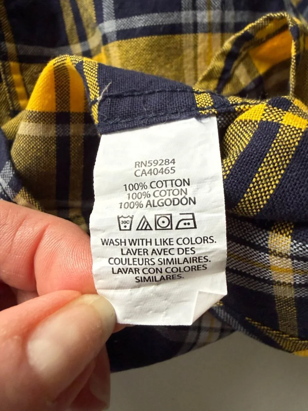 The Children's Place boys yellow and blue plaid button down collared shirt M